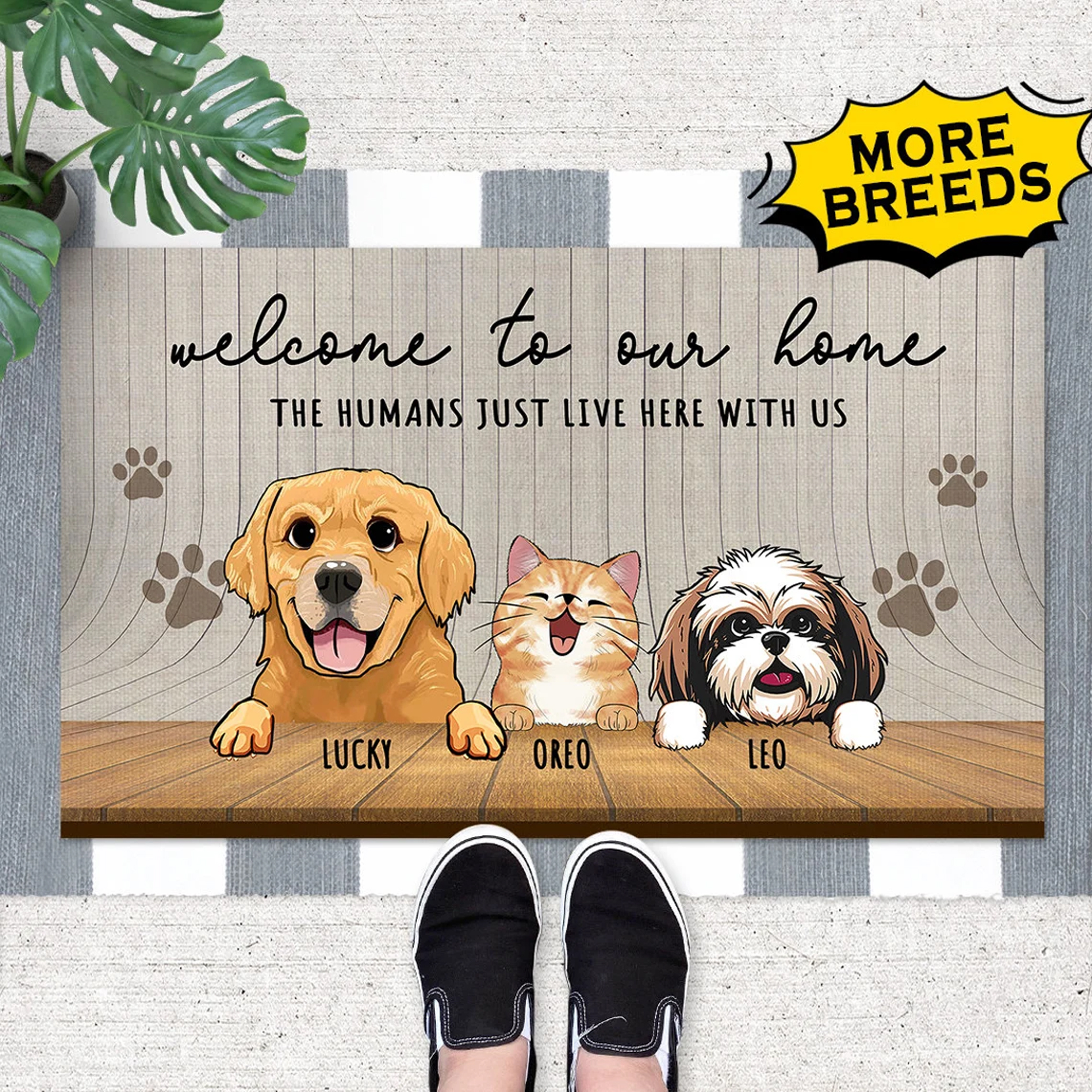 Personalized Welcome To Our Home Doormat Funny Welcome Mat Dog Cat Doormat Cat Dad Dog Dad Gift Fathers Day Gift